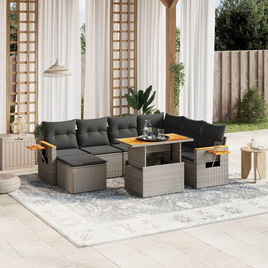 Sofasæt til haven 8 dele med hynder polyrattan grå billede