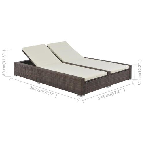 Dobbelt liggestol polyrattan brun