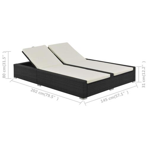Dobbelt liggestol polyrattan sort