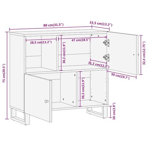 Skænk 80x33,5x75 cm massivt mangotræ brun og sort