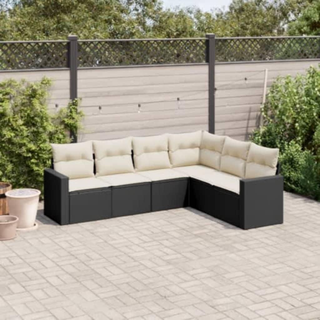 Sofasæt til haven 6 dele med hynder polyrattan sort billede