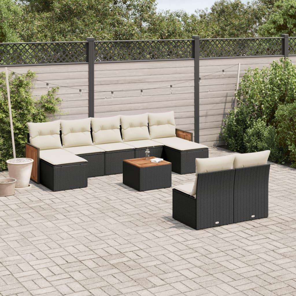 Sofasæt til haven 10 dele med hynder polyrattan sort