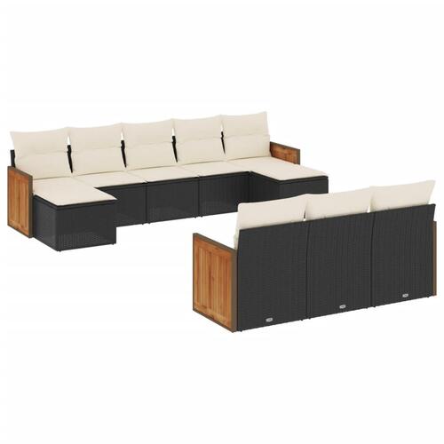Sofasæt til haven 10 dele med hynder polyrattan sort