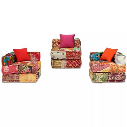 3-personers modulpuf stof patchwork