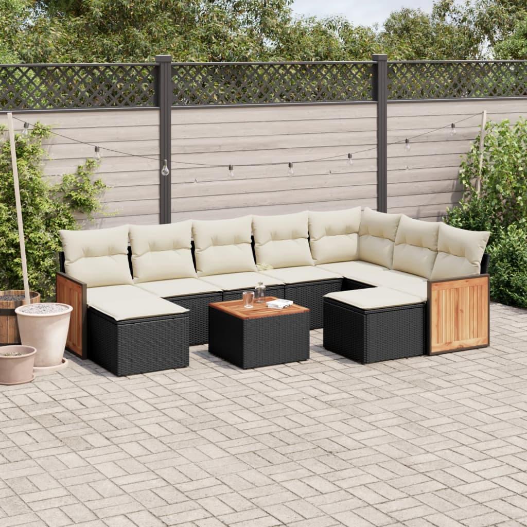 Sofasæt til haven 10 dele med hynder polyrattan sort