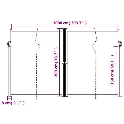 Sidemarkise 200x1000 cm sammenrullelig gråbrun