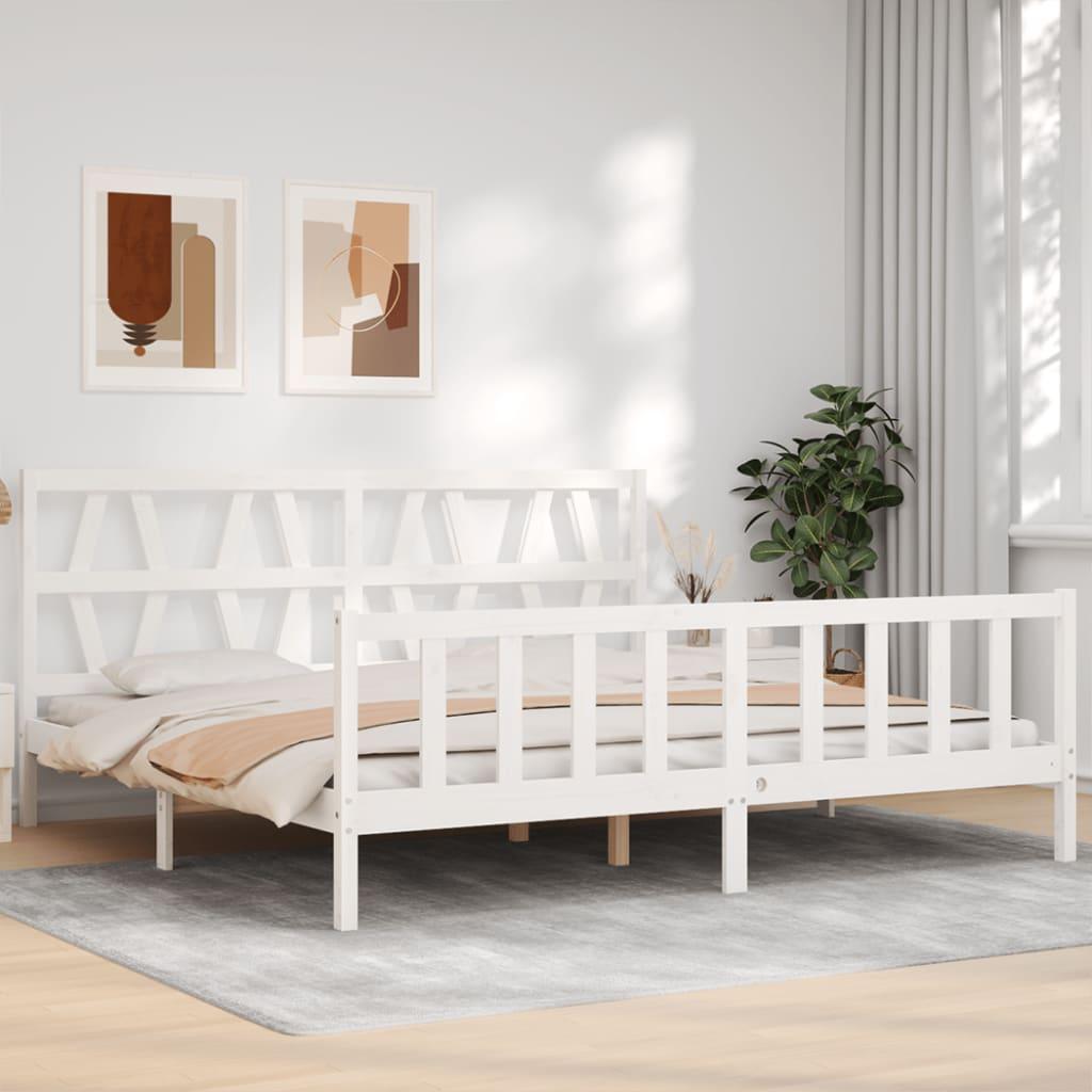 Sengeramme med sengegavl Super King Size massivt træ hvid