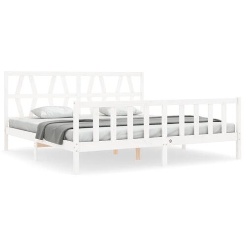 Sengeramme med sengegavl Super King Size massivt træ hvid