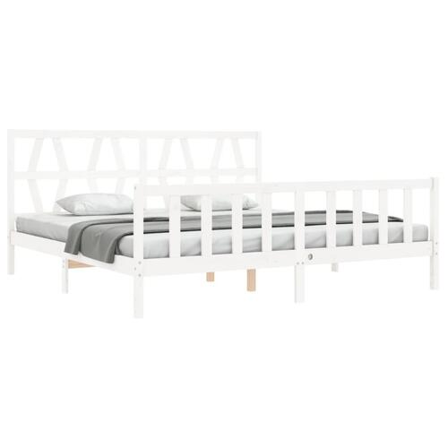 Sengeramme med sengegavl Super King Size massivt træ hvid