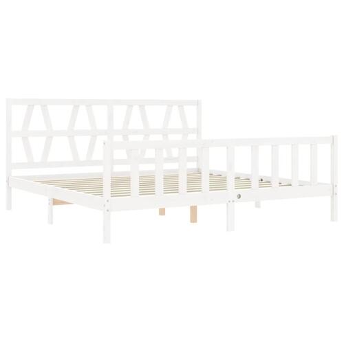 Sengeramme med sengegavl Super King Size massivt træ hvid