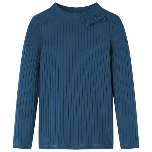 Langærmet T-shirt til børn str. 92 ribstrikket marineblå