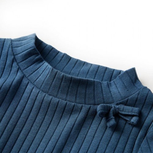 Langærmet T-shirt til børn str. 92 ribstrikket marineblå