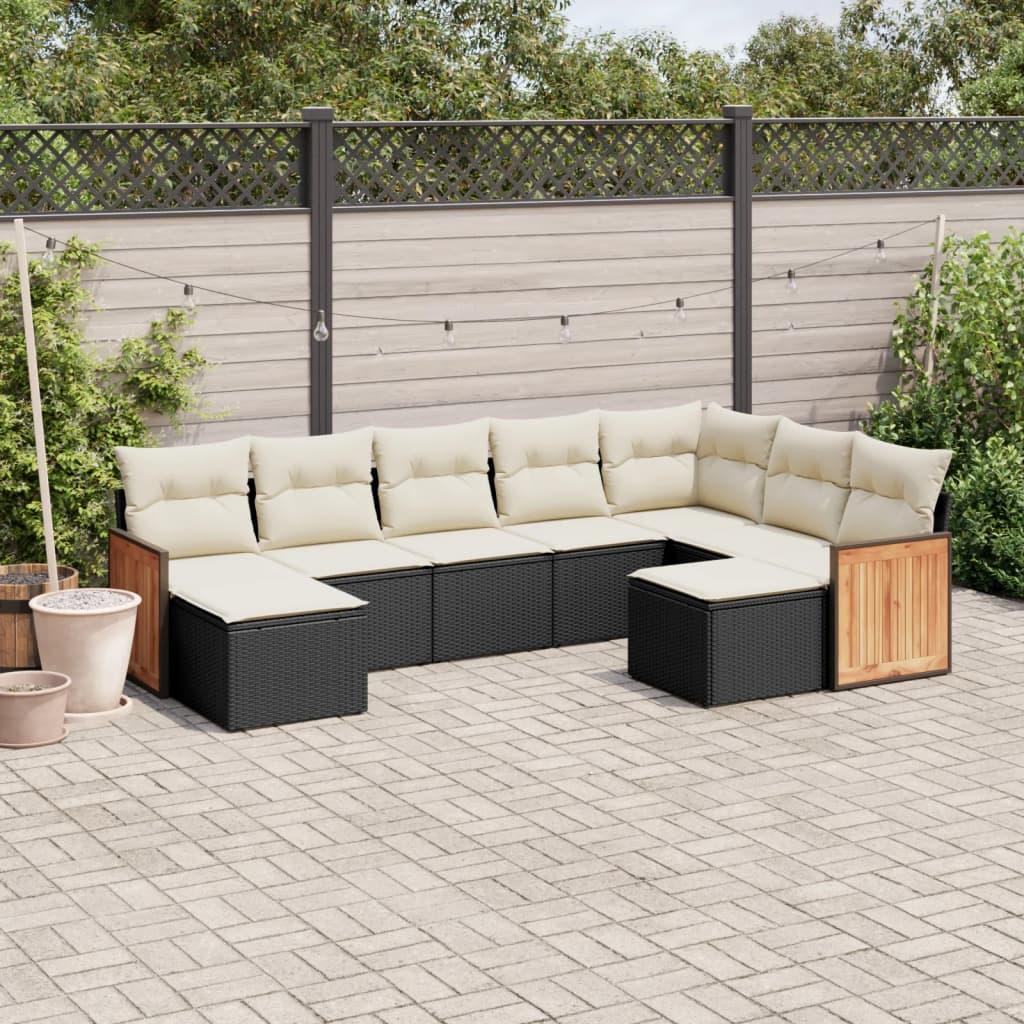 Sofasæt til haven 9 dele med hynder polyrattan sort