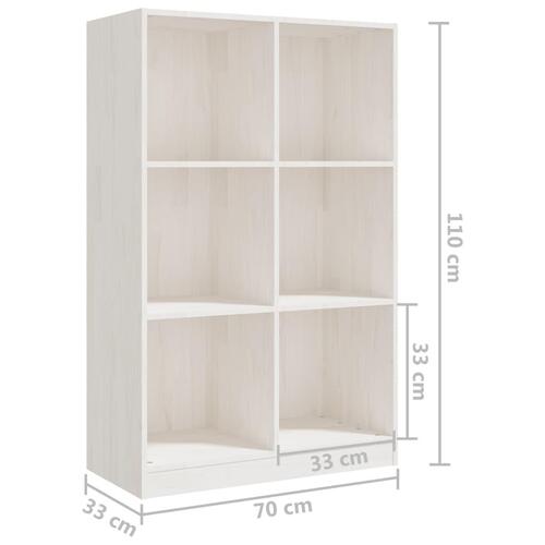 Bogreol 70x33x110 cm massivt fyrretræ hvid