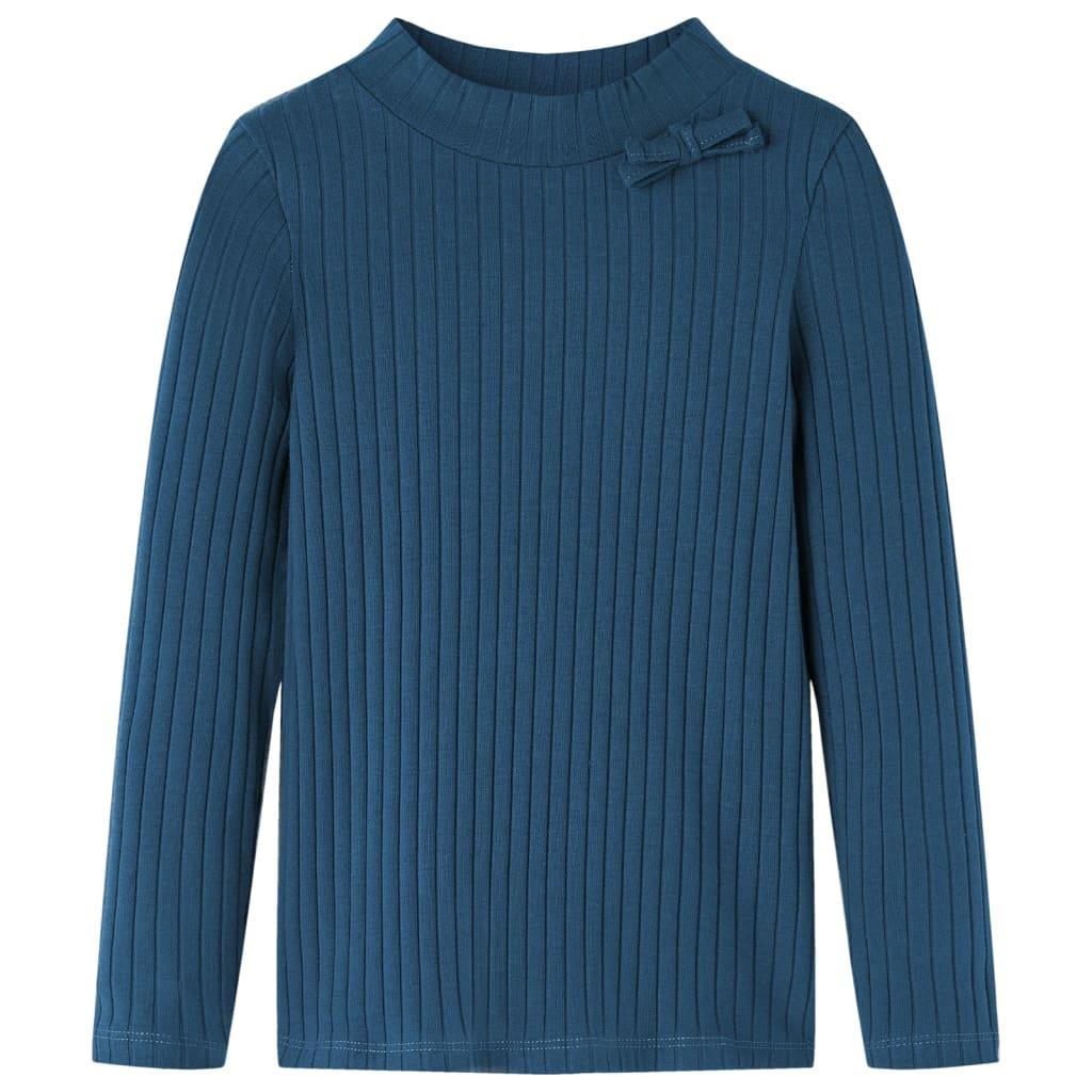 Langærmet rib T-shirt til børn - marineblå, str. 116 billede