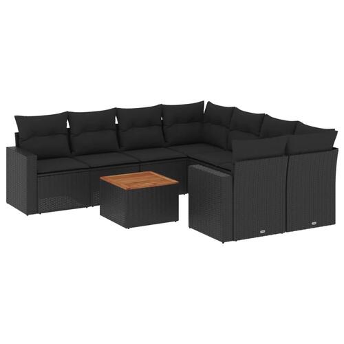 Sofasæt til haven 9 dele med hynder polyrattan sort