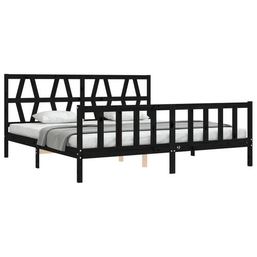 Sengeramme med sengegavl Super King Size massivt træ sort