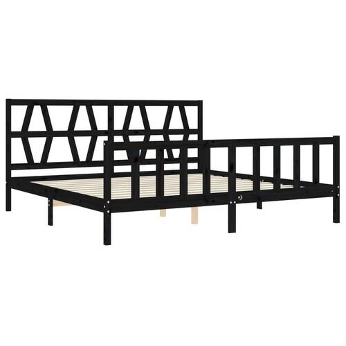 Sengeramme med sengegavl Super King Size massivt træ sort