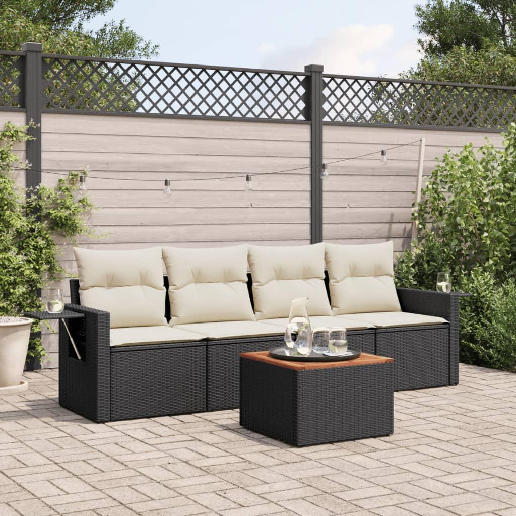Sofasæt til haven 5 dele med hynder polyrattan sort