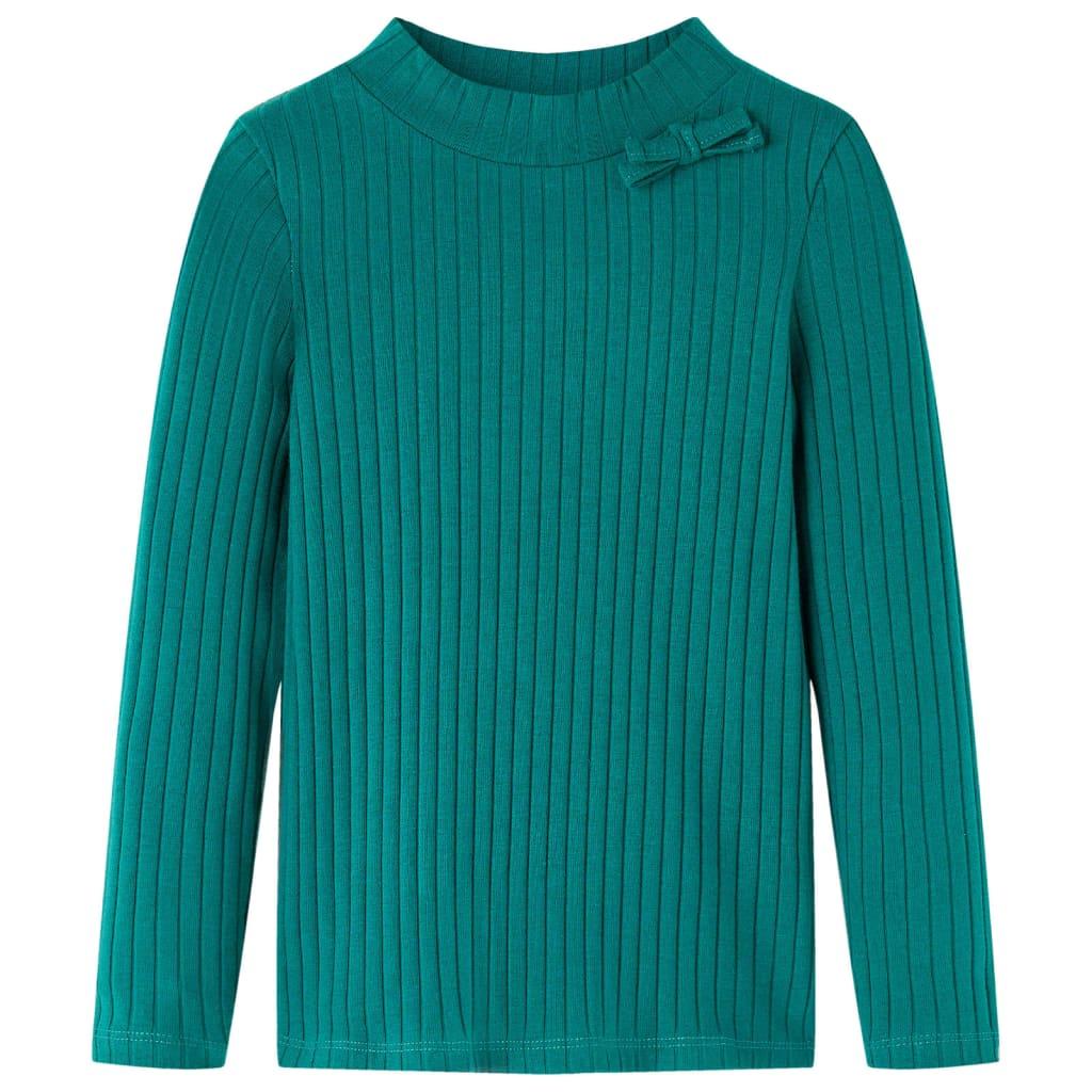 Langærmet T-shirt til børn str. 104 ribstrikket mørkegrøn billede