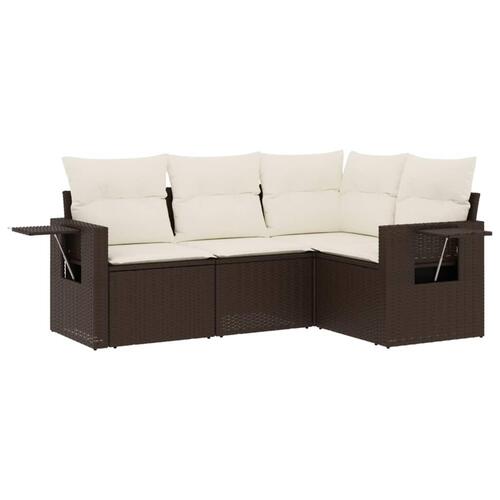 Sofasæt til haven 4 dele med hynder polyrattan brun