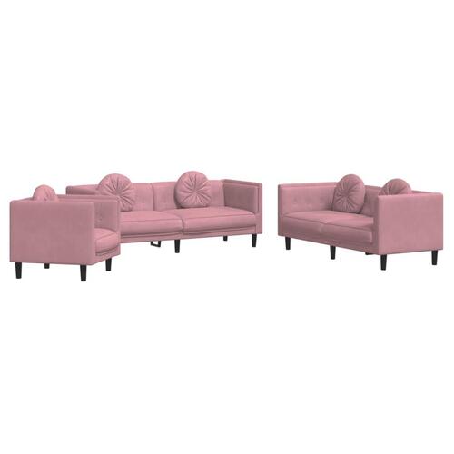 3 personers sofa med puder velour lyserød