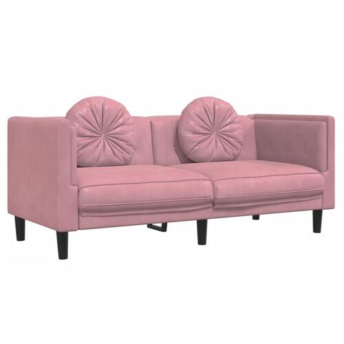 3 personers sofa med puder velour lyserød