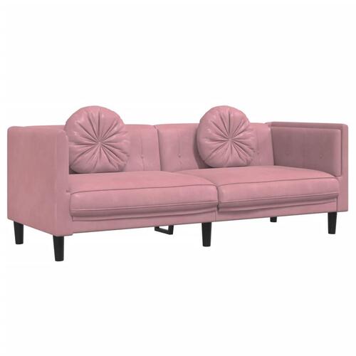 3 personers sofa med puder velour lyserød