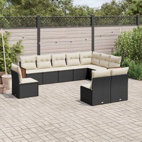 Sofasæt til haven 10 dele med hynder polyrattan sort