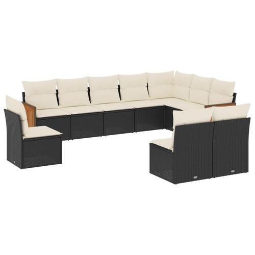 Sofasæt til haven 10 dele med hynder polyrattan sort