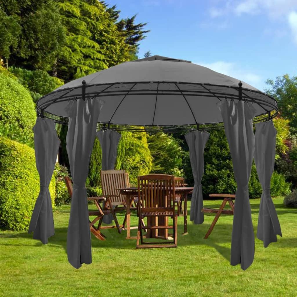 Pavillon med gardiner rund 3,5 x 2,7 cm antracitgrå