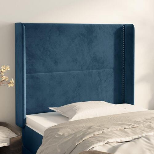 Sengegavl med kanter 93x16x118/128 cm fløjl mørkeblå