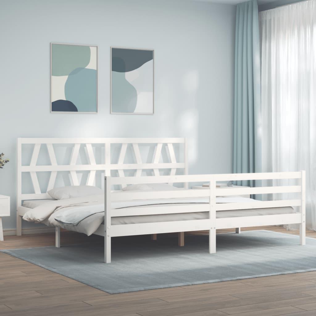 Sengeramme med sengegavl Super King Size massivt træ hvid