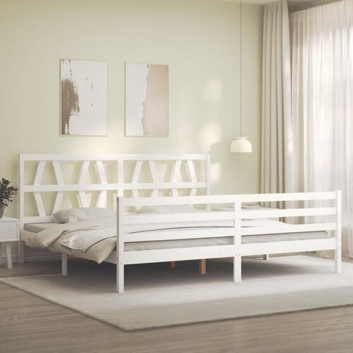 Sengeramme med sengegavl Super King Size massivt træ hvid