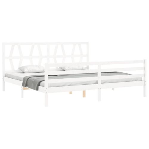 Sengeramme med sengegavl Super King Size massivt træ hvid