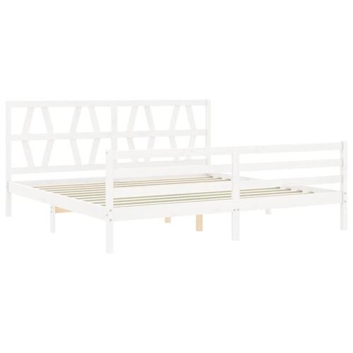 Sengeramme med sengegavl Super King Size massivt træ hvid