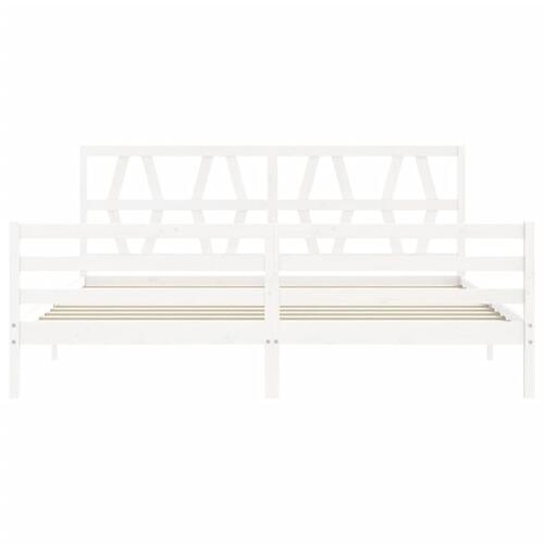 Sengeramme med sengegavl Super King Size massivt træ hvid