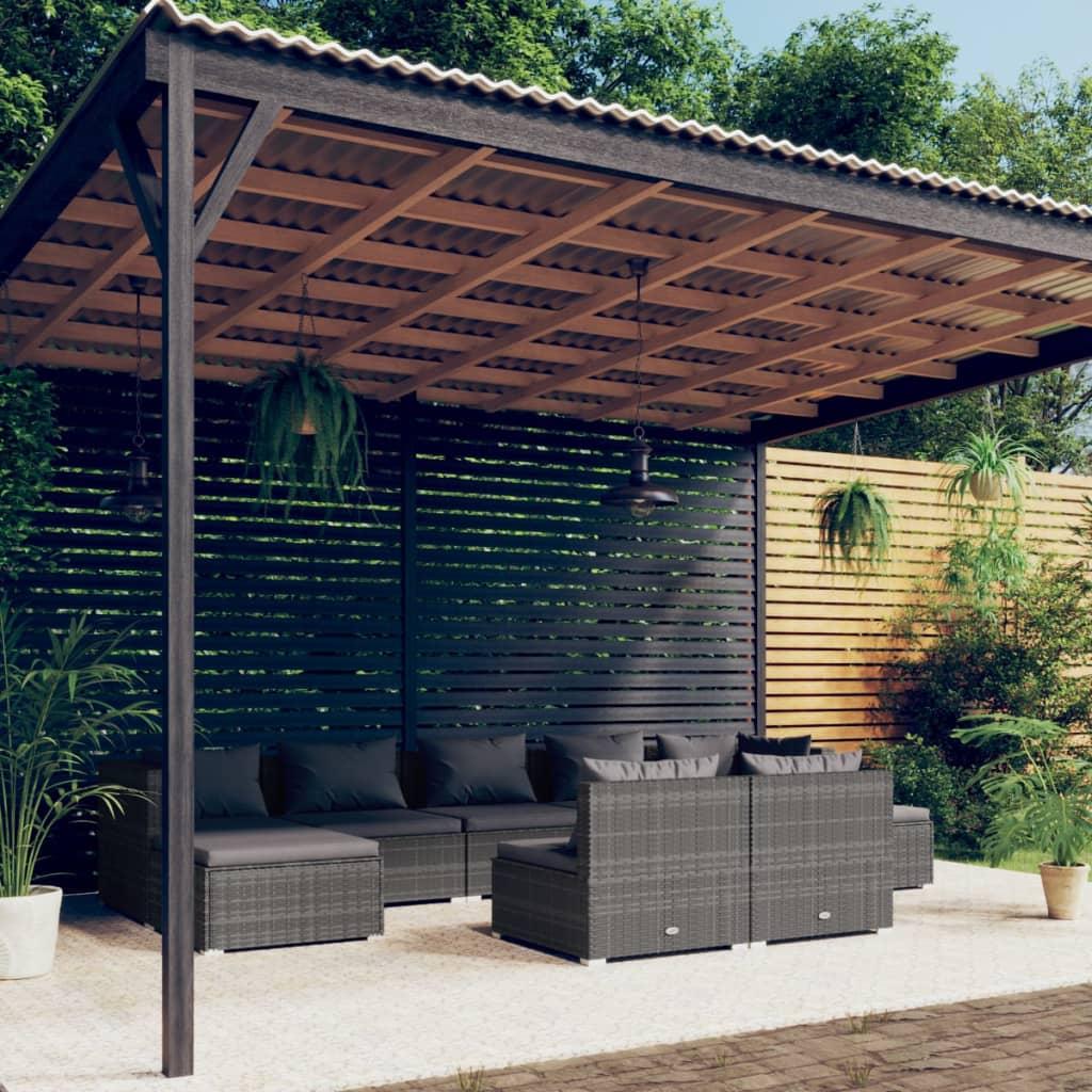 Loungesæt til haven 9 dele med hynder polyrattan grå billede