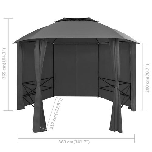 Havebaldakin pavillontelt med gardiner sekskantet 360x265 cm
