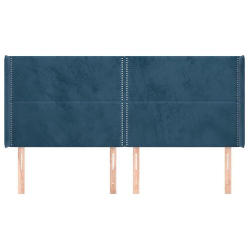 Sengegavl med kanter 183x16x118/128 cm fløjl mørkeblå