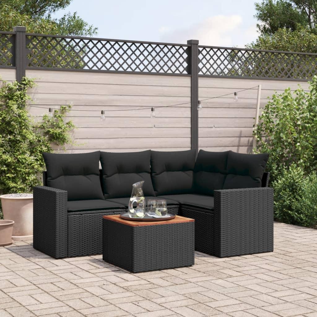 Sofasæt til haven 5 dele med hynder polyrattan sort billede