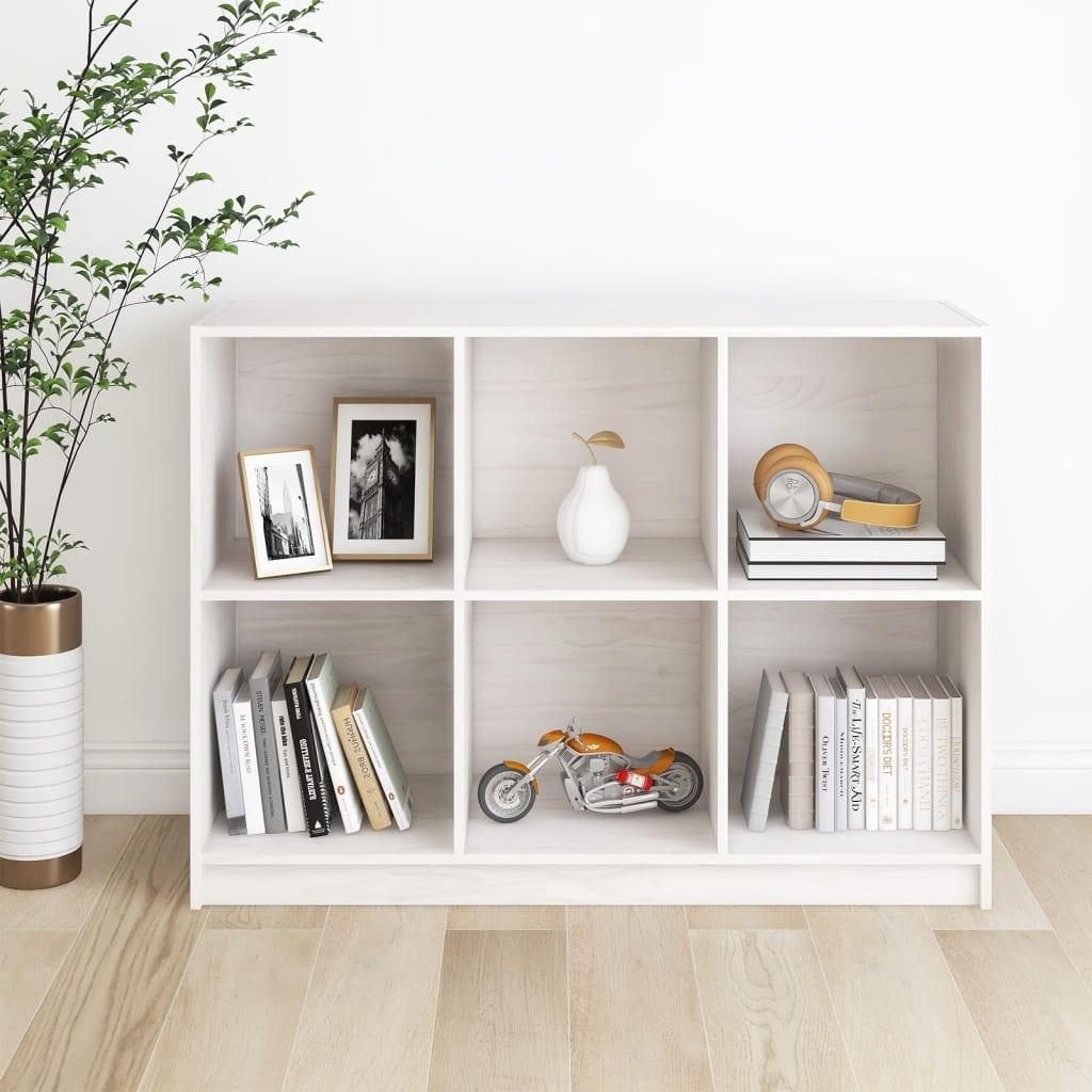 Bogreol 104x33x76 cm massivt fyrretræ hvid