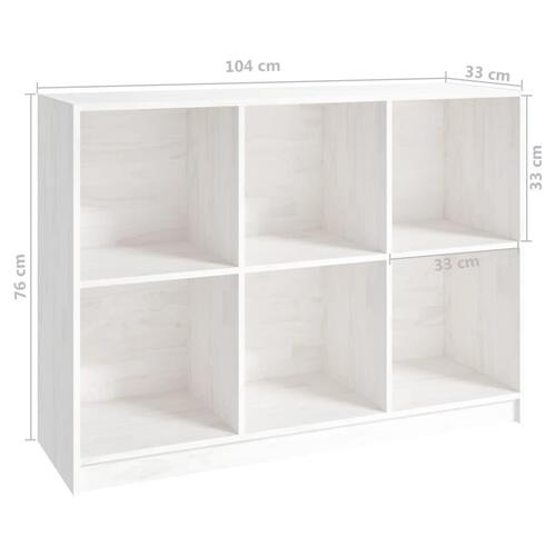 Bogreol 104x33x76 cm massivt fyrretræ hvid