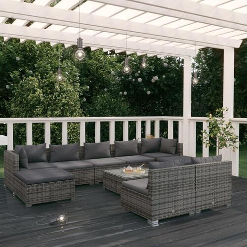Loungesæt til haven 10 dele med hynder polyrattan grå
