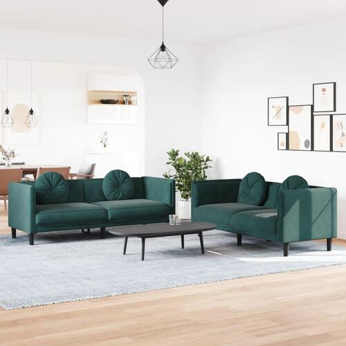 2 personers sofa med puder velour mørkegrøn