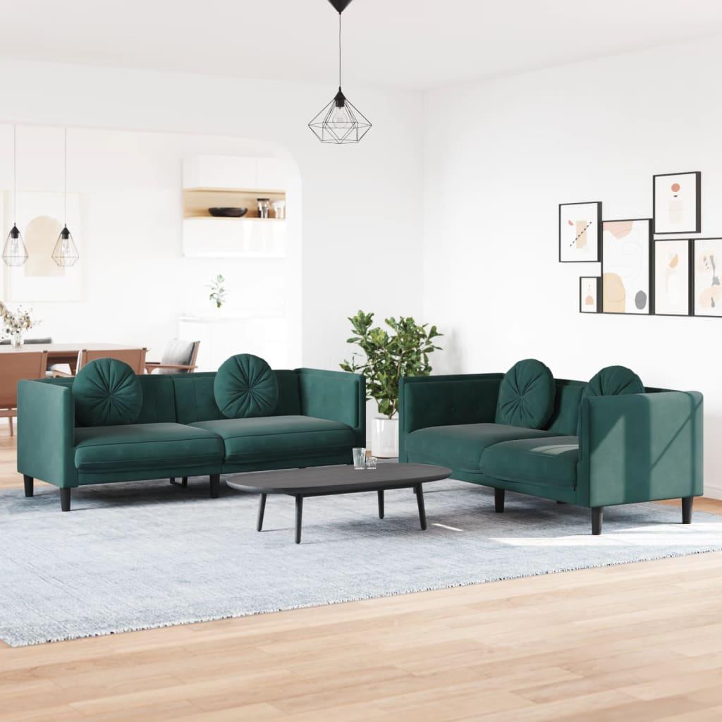 2 personers sofa med puder velour mørkegrøn