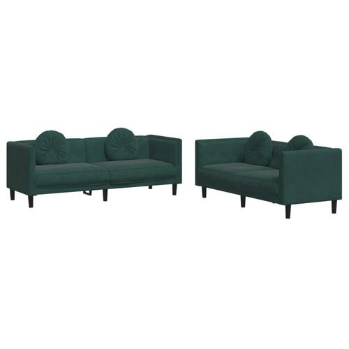 2 personers sofa med puder velour mørkegrøn