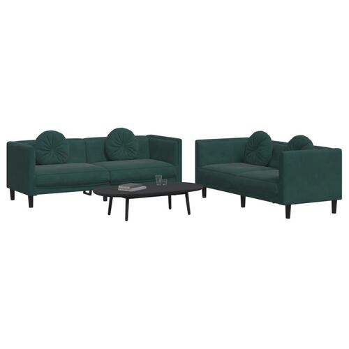 2 personers sofa med puder velour mørkegrøn