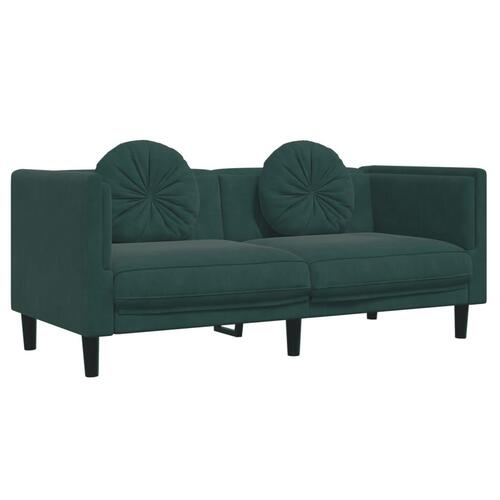 2 personers sofa med puder velour mørkegrøn