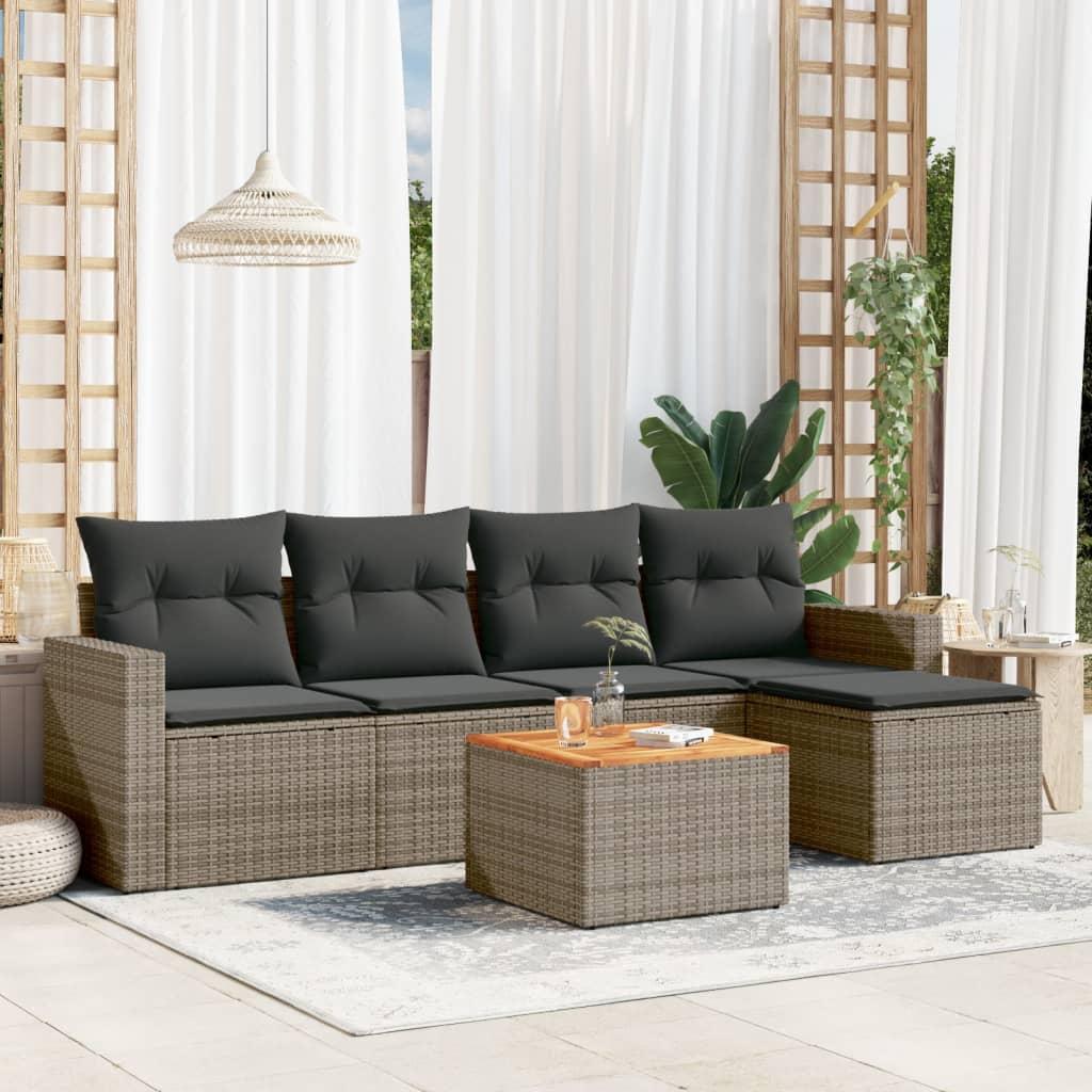 Sofasæt til haven 6 dele med hynder polyrattan grå